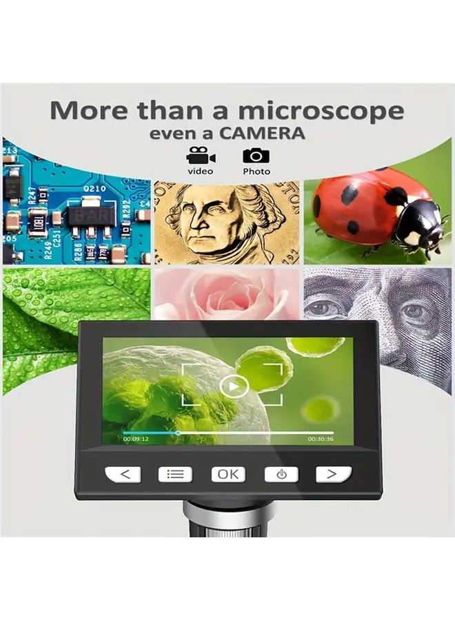 White Digital Microscope 4 3 Inch IPS Screen 1000X Zoom 2MP Camera 8 LED Lights 2000mAh Battery PC Compatible - Image 2